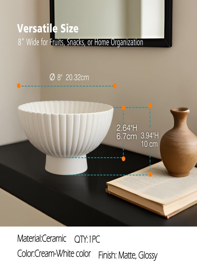 Accessoryway Modern 8 Inch White Ceramic Fruit Bowl - Small Footed Pedestal Fruit Bowl for Kitchen Counter, Farmhouse Chic Centerpiece for Dining Coffee Table & Home Decor,Key Ruffle Bowl for Entryway Table - Image 5
